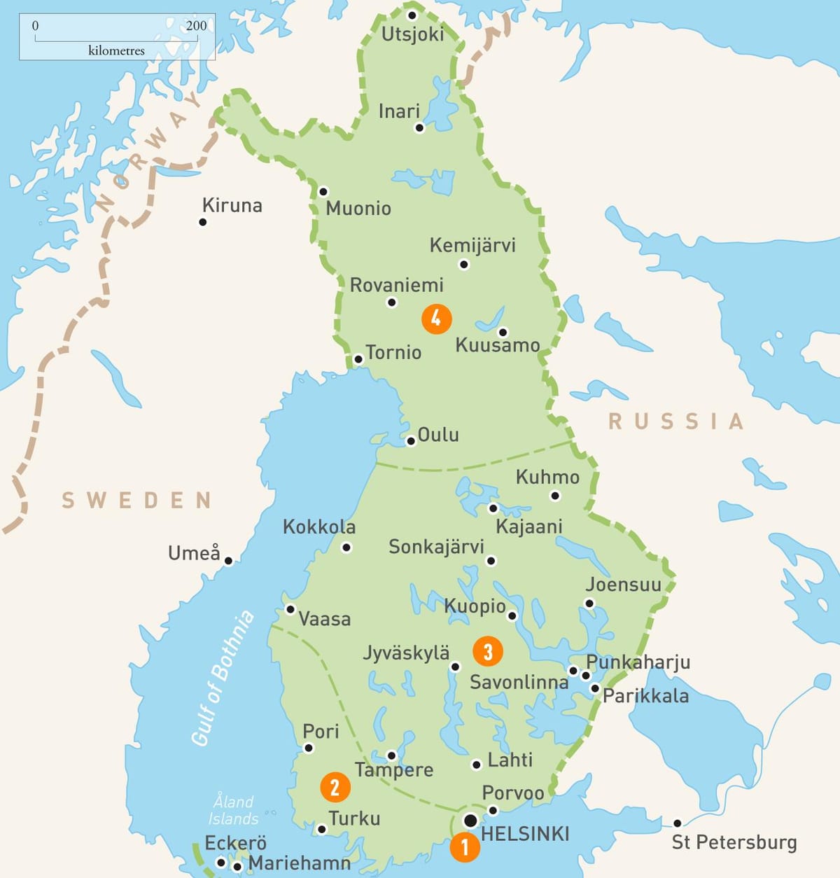 Карта Фінляндії озер