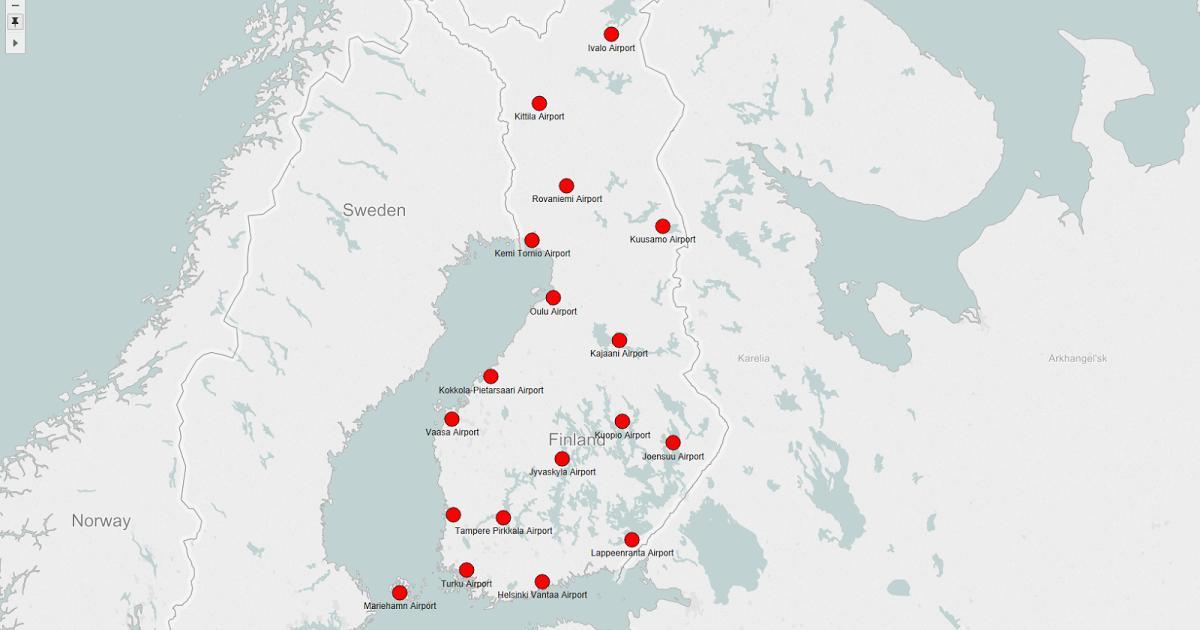 Карта Фінляндії аеропорти