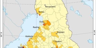 Фінляндія карта щільності населення 